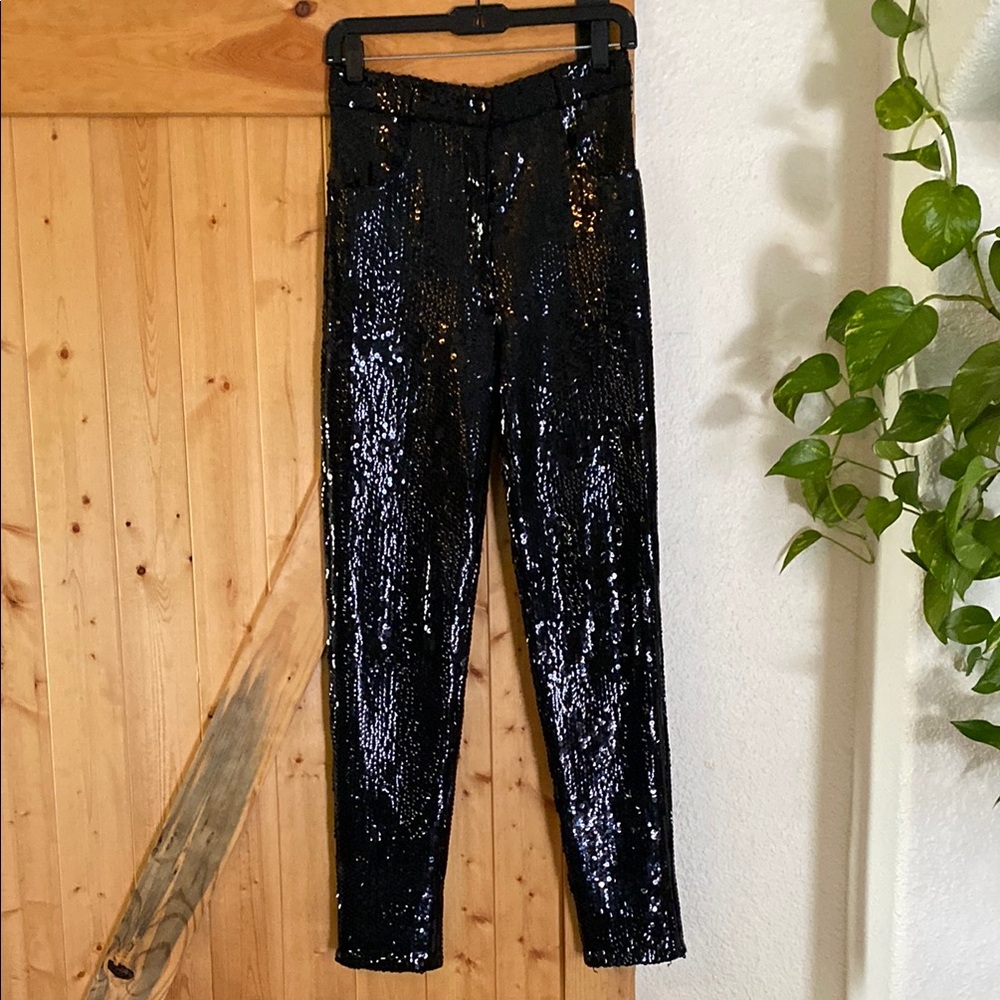 Vintage Designer Black Disco Pants with Sequins
